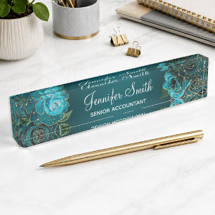 Gouden Glitter en Teal Glamrozen Naambordje