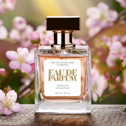 Gouden glitter en wit eau de parfum label