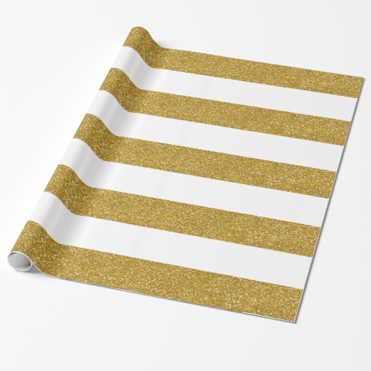 Gouden glitter en wit gestreept inpakpapier (Uitgerold)