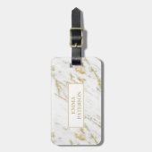 Gouden glitter en wit marmeren patroon bagagelabel (Voorkant verticaal)