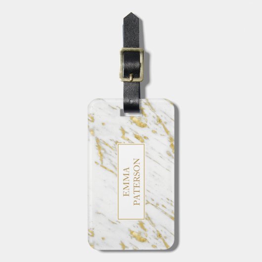 Gouden glitter en wit marmeren patroon bagagelabel (Voorkant verticaal)