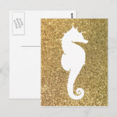 Gouden Glitter en Wit Zee Paard Briefkaart (Voorkant / Achterkant)