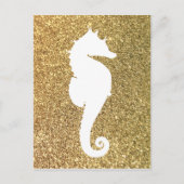 Gouden Glitter en Wit Zee Paard Briefkaart (Voorkant)