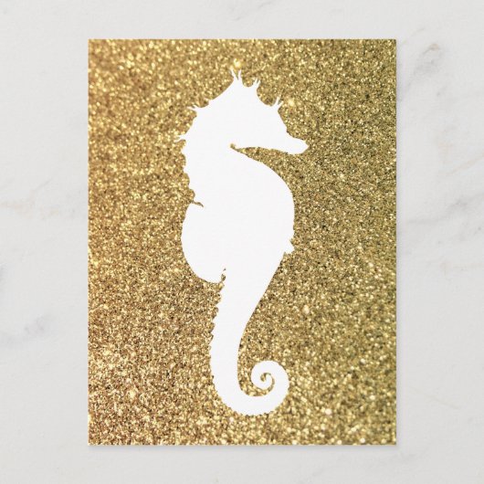 Gouden Glitter en Wit Zee Paard Briefkaart (Voorkant)