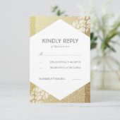 Gouden Glitter En Witte Bladeren Trouwen RSVP Kaar (Staand voorkant)