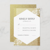 Gouden Glitter En Witte Bladeren Trouwen RSVP Kaar (Voorkant / Achterkant)