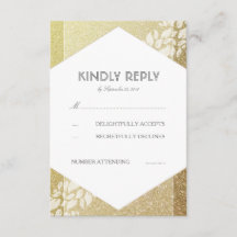 Gouden Glitter En Witte Bladeren Trouwen RSVP Kaar