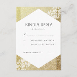 Gouden Glitter En Witte Bladeren Trouwen RSVP Kaar Kaartje