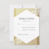 Gouden Glitter En Witte Bladeren Trouwen RSVP Kaar Kaartje (Voorkant)