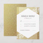 Gouden Glitter En Witte Bladeren Trouwen RSVP Kaar Kaartje (Voorkant / Achterkant)