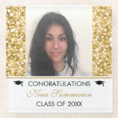 Gouden glitter en witte vonken- Afstuderen Glazen Onderzetter (Voorkant)