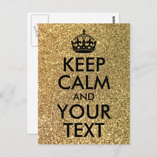 Gouden Glitter en Zwart Houd Kalm en Jouw tekst Briefkaart (Voorkant / Achterkant)