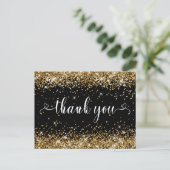 Gouden Glitter en Zwart Lief 16 Hartjes Dank U Briefkaart (Staand voorkant)
