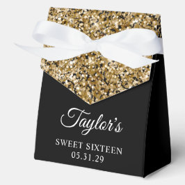 Gouden Glitter en Zwart Sweet Sixteen Bedankdoosjes