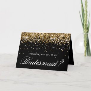 Gouden Glitter en Zwarte Bruidsmeisje Uitnodiging