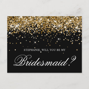 Gouden Glitter en Zwarte Bruidsmeisje Voorstel Briefkaart