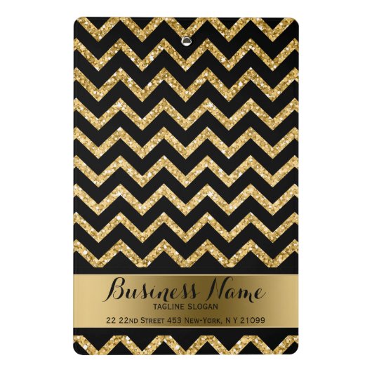 Gouden glitter en zwarte Chevron Mini Klembord (Achterkant)
