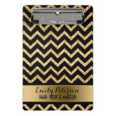 Gouden glitter en zwarte Chevron Mini Klembord (Voorkant)