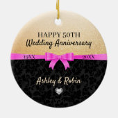 Gouden glitter en zwarte damast keramisch ornament (Achterkant)