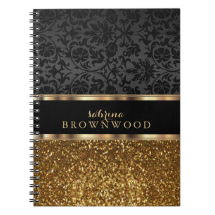 Gouden glitter en zwarte damast notitieboek