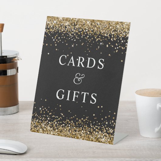 Gouden glitter en zwarte Kaarten en geschenken Reclamebord Met Voetstuk (Insitu)