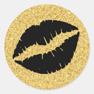 Gouden glitter en zwarte lippen ronde sticker
