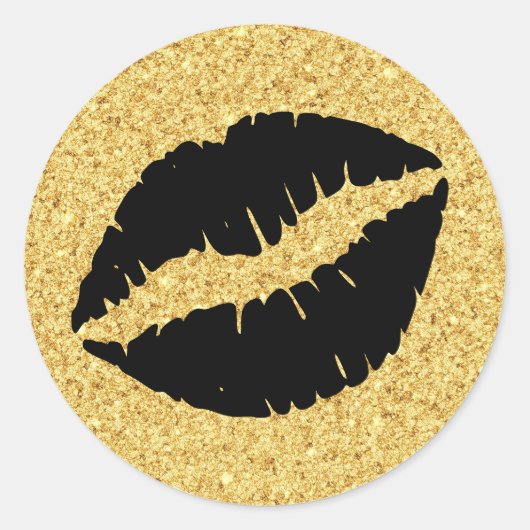 Gouden glitter en zwarte lippen ronde sticker (Voorkant)