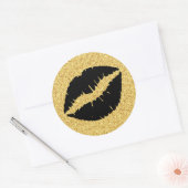 Gouden glitter en zwarte lippen ronde sticker (Envelop)