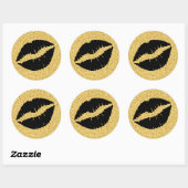 Gouden glitter en zwarte lippen ronde sticker (Vel)