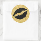 Gouden glitter en zwarte lippen ronde sticker (Tas)