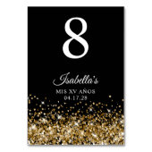 Gouden Glitter en Zwarte Mis XV Anos Kaart (Voorkant)