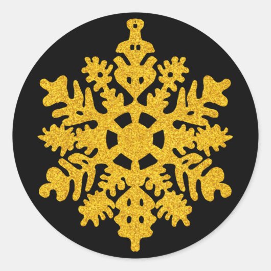 Gouden Glitter en Zwarte Sneeuwvlokken Vakantie Ronde Sticker (Voorkant)