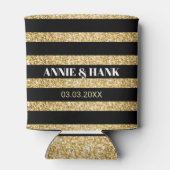 Gouden glitter en zwarte strepen - Save the date Blikjeskoeler (Achterkant)