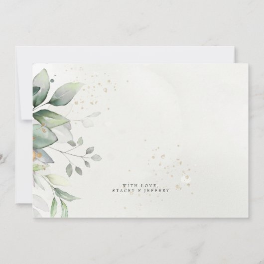 Gouden Glitter Eucalyptus Bruiloft Dank u kaart (Achterkant)