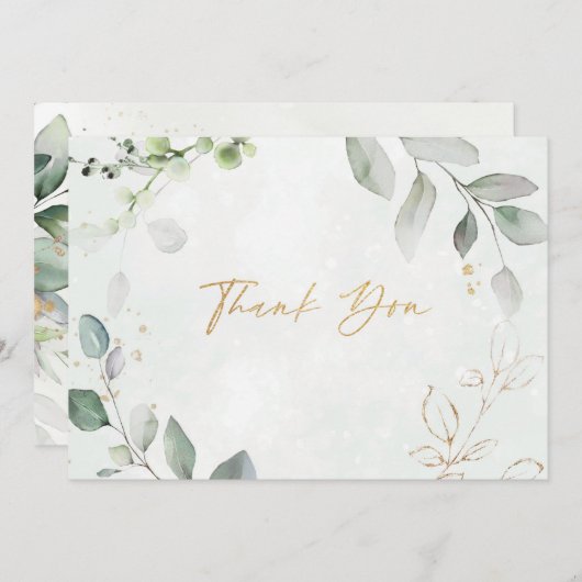Gouden Glitter Eucalyptus Bruiloft Dank u kaart (Voorkant / Achterkant)