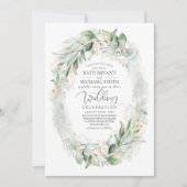 Gouden Glitter Eucalyptus groen krans bruiloft Kaart (Voorkant)