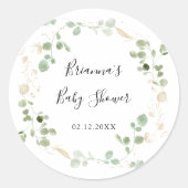 Gouden Glitter Eucalyptus Loof Baby Shower Favor  Ronde Sticker (Voorkant)