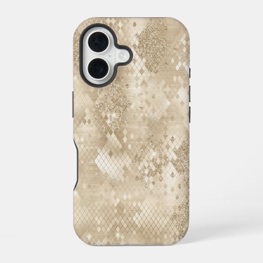 Gouden Glitter Fancy geometrisch patroon iPhone 16 Hoesje (Achterkant)