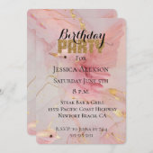 Gouden Glitter Feest Blozend Roze Vogels Verjaarda Kaart (Voorkant / Achterkant)