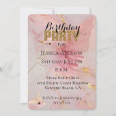 Gouden Glitter Feest Roze Vogels Verjaardag  Kaart (Voorkant)