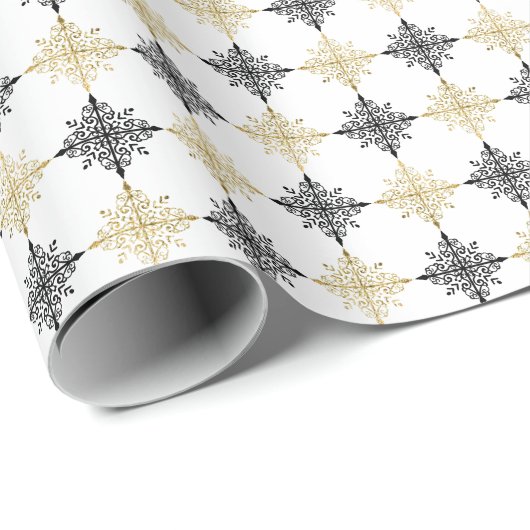 Gouden Glitter Feestelijke Kerstmis Sneeuwvlokken Cadeaupapier (Rol Hoek)