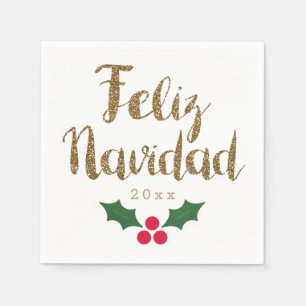 Gouden Glitter Feliz Navidad 2021 Servet