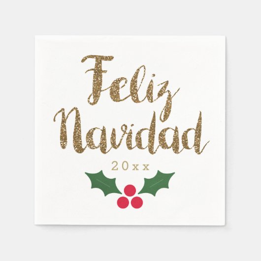 Gouden Glitter Feliz Navidad 2021 Servet (Voorkant)