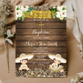 Gouden Glitter Fiesta Jongen & Meisje Doop Doop Kaart