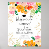 Gouden glitter floraal botanisch afstuderen welkom poster (Voorkant)