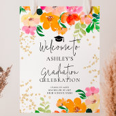 Gouden glitter floraal botanisch afstuderen welkom poster