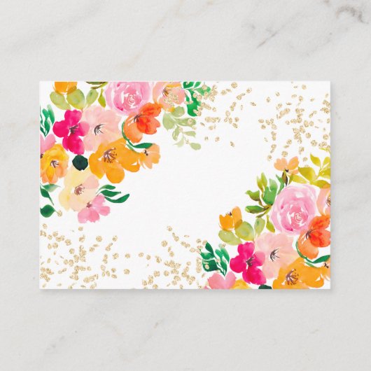 Gouden glitter floraal botanisch fonds afstuderen informatiekaartje (Achterkant)