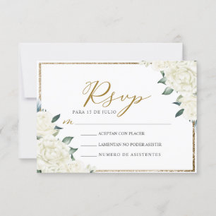 Gouden Glitter Floral Nuestra Boda Wedding RSVP Kaart