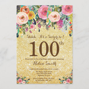 Gouden Glitter Floral Surprise 100ste Verjaardag Kaart
