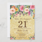 Gouden Glitter Floral Surprise 21ste Verjaardag Kaart (Voorkant)